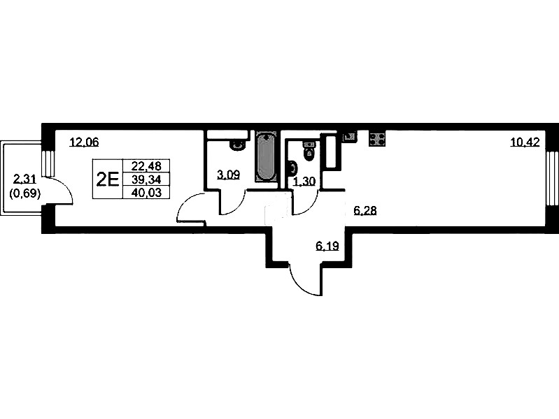1-комнатная квартира 40.03 м², 5/9 эт., ЖК «Квартал Лаголово»